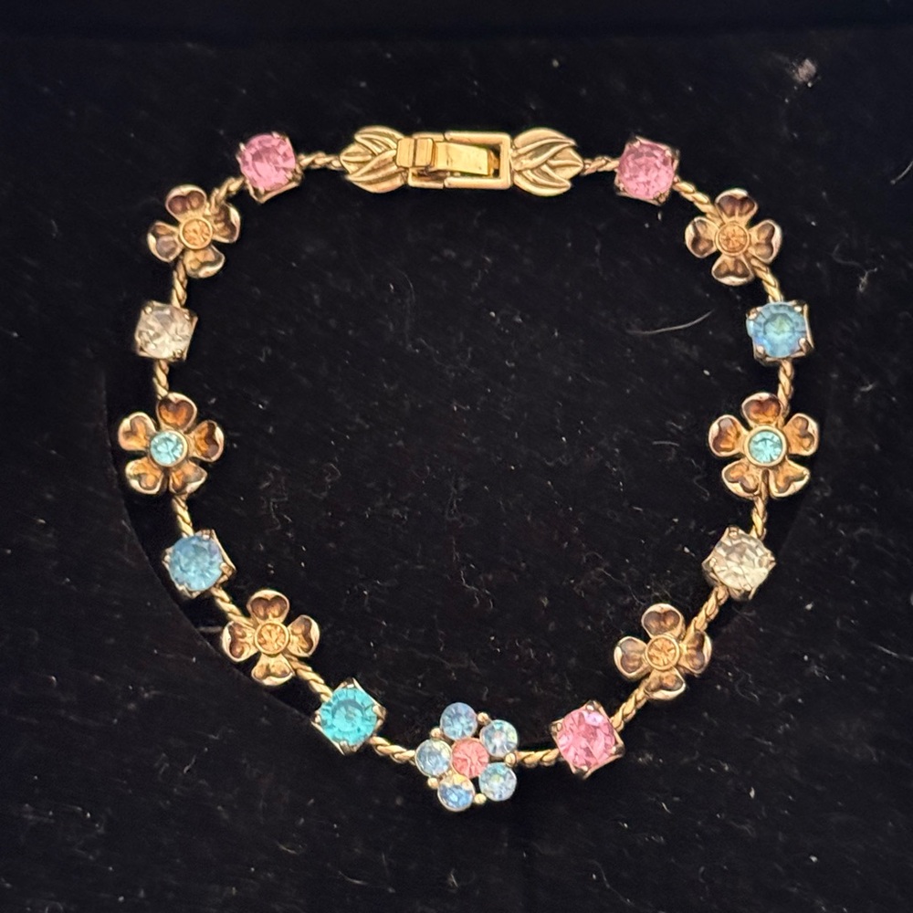 Vintage Gold and Multicolor Floral Bracelet